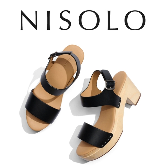 Nisolo 🖤 Women's Open Toe Clogs, Black, Size 7, 3" Heel - Picture 5 of 9